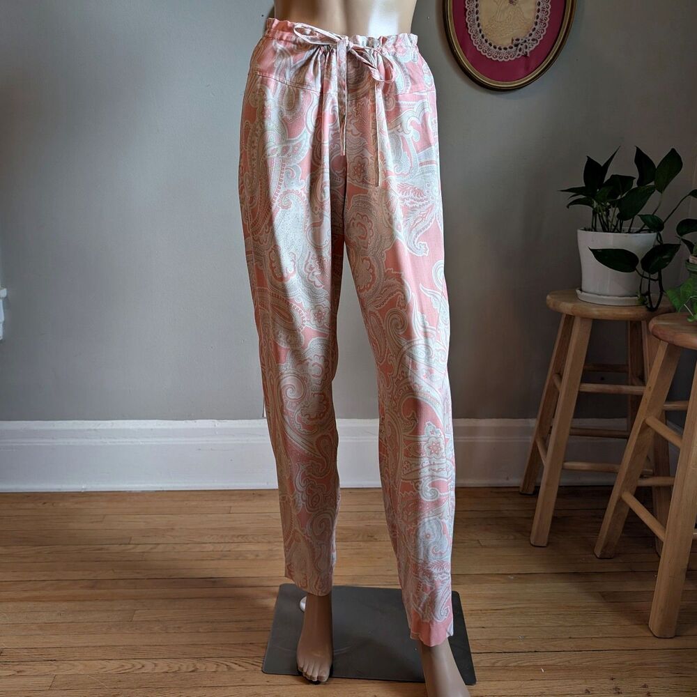 W by Worth Silk Floral Pants Paper Bag Waist Cottagecore Paisley Pastel Size XS
